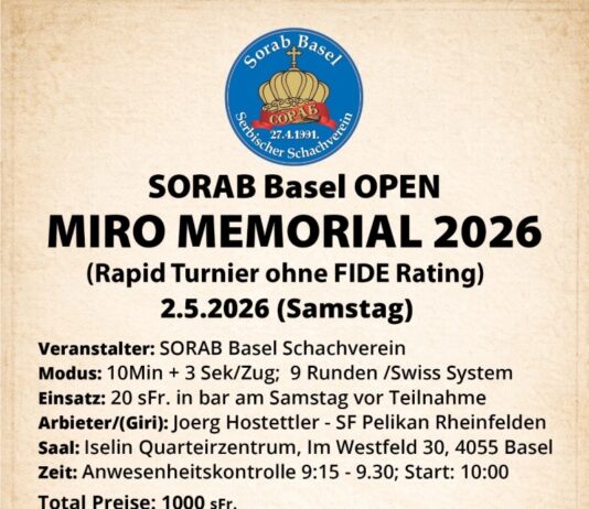 Srpski šahovski klub SORAB organizuje tradicionalni turnir „Miro Memorial 2026” u Bazelu srpski-sahovski-klub-sorab-organizuje-tradicionalni-turnir-„miro-memorial-2026”-u-bazelu